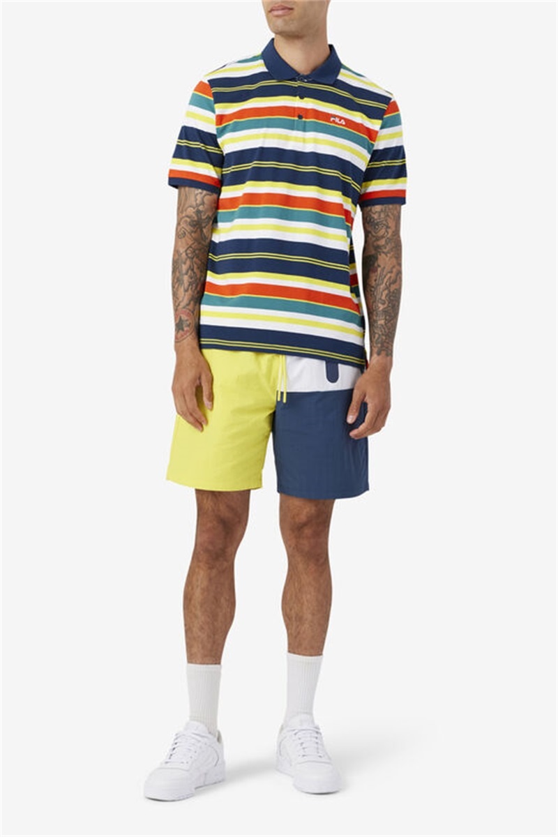 Pink / Yellow Men's Fila Fazla Polo Shirts | Saudi Arabia-934825