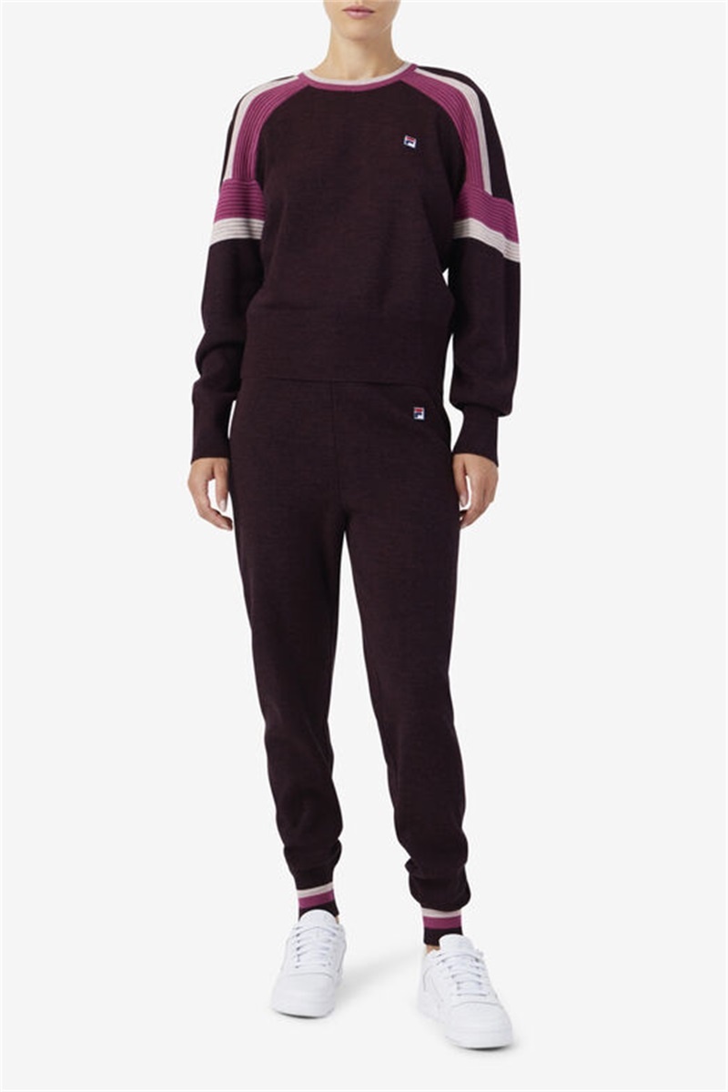 Purple Burgundy / Dark Red Women's Fila Frankie Knit Crew Tops | Saudi Arabia-326174