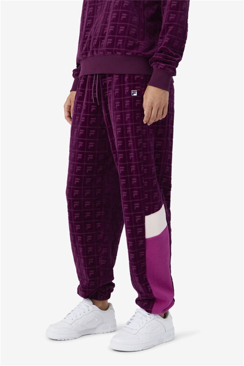 Purple Burgundy / Dark Red Women's Fila Helen Velour Joggers | Saudi Arabia-031642