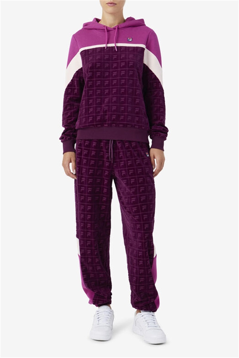 Purple Burgundy / Dark Red Women's Fila Helen Velour Joggers | Saudi Arabia-031642