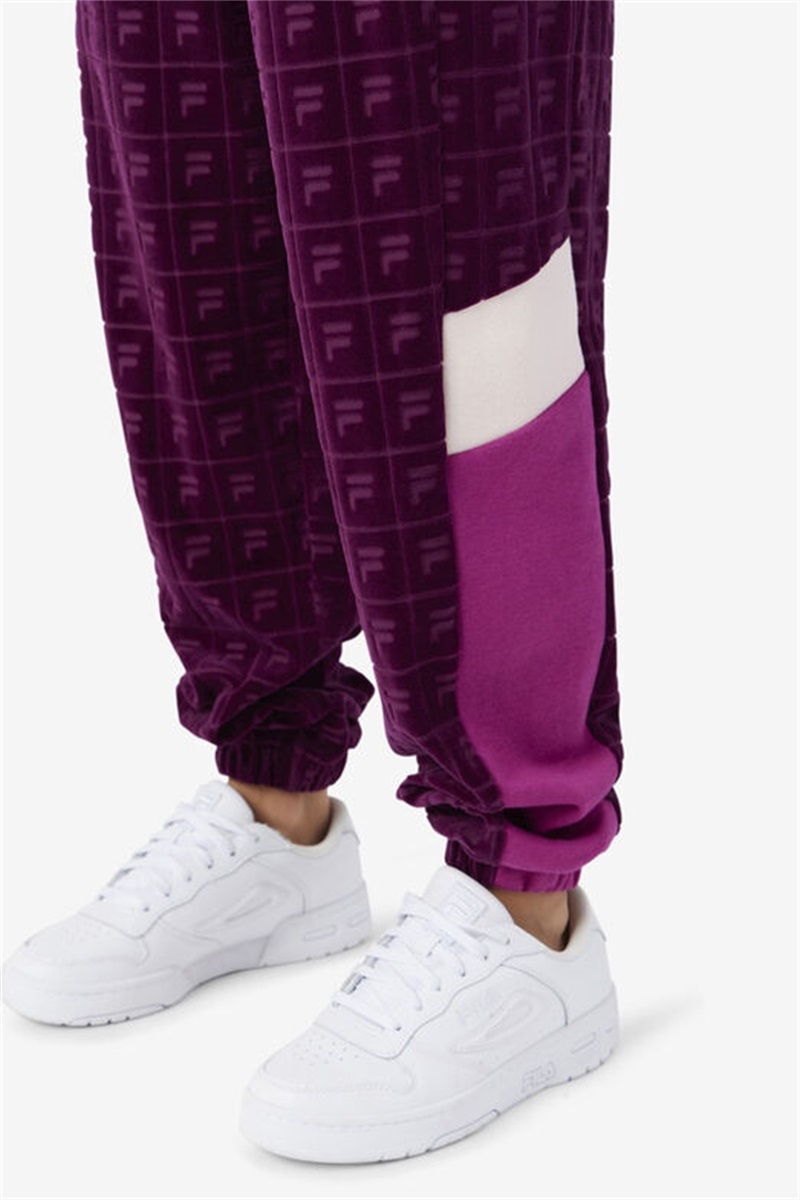 Purple Burgundy / Dark Red Women's Fila Helen Velour Joggers | Saudi Arabia-031642