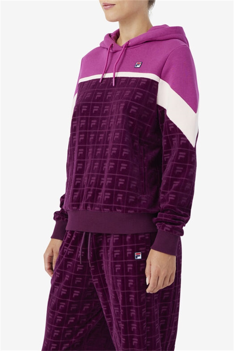 Purple Burgundy / Dark Red Women's Fila Lorri Velour Hoodie | Saudi Arabia-891250