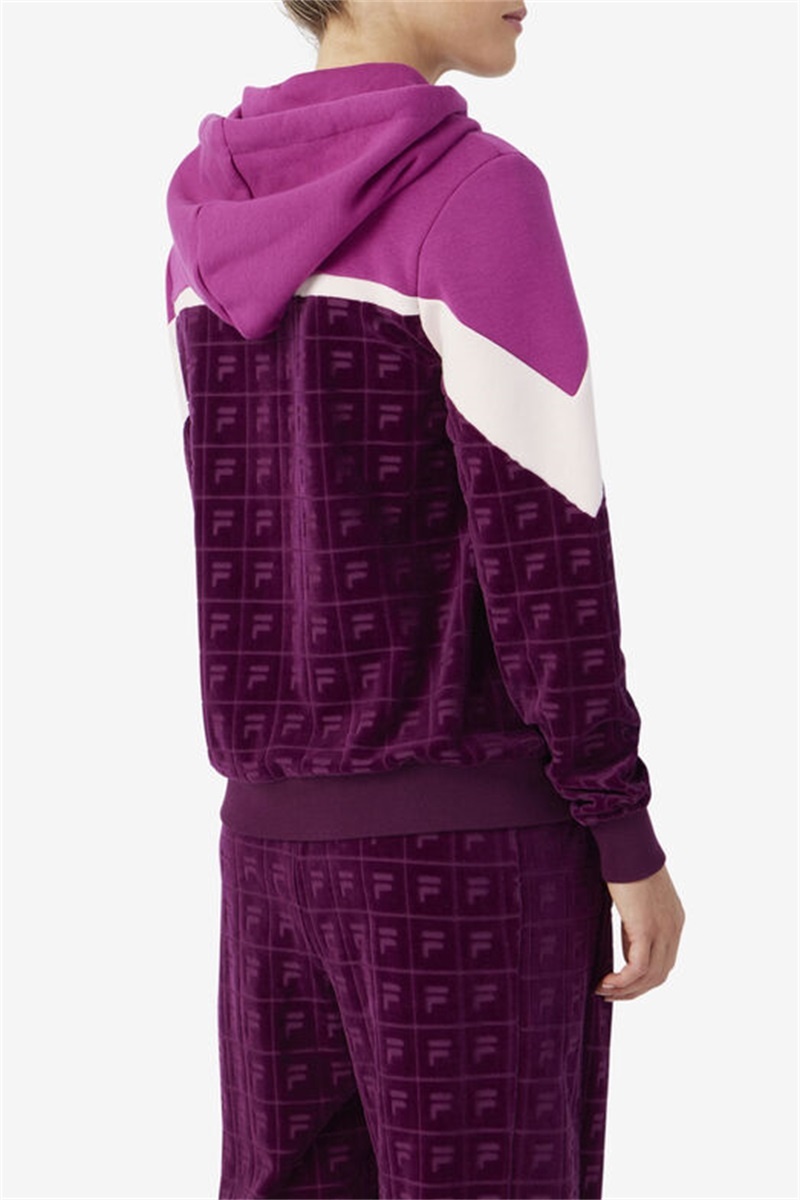 Purple Burgundy / Dark Red Women's Fila Lorri Velour Hoodie | Saudi Arabia-891250