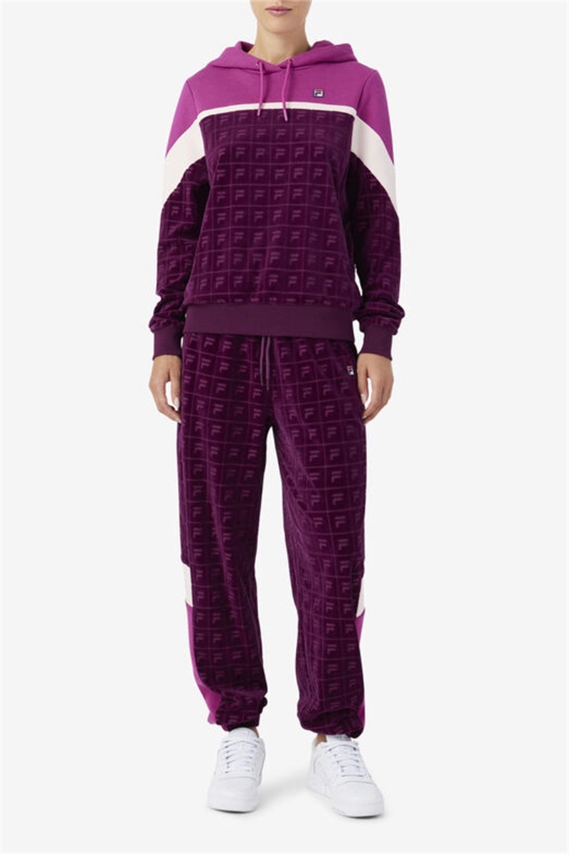Purple Burgundy / Dark Red Women's Fila Lorri Velour Hoodie | Saudi Arabia-891250
