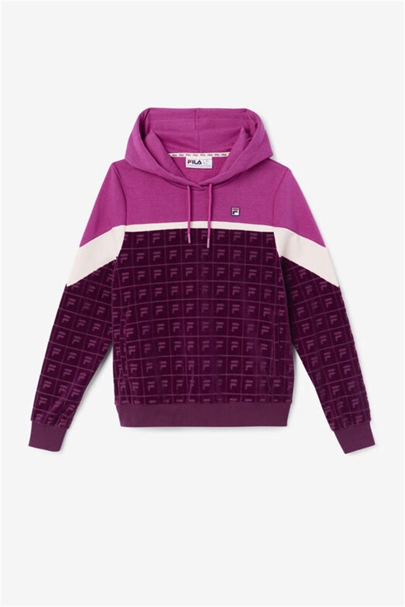 Purple Burgundy / Dark Red Women\'s Fila Lorri Velour Hoodie | Saudi Arabia-891250