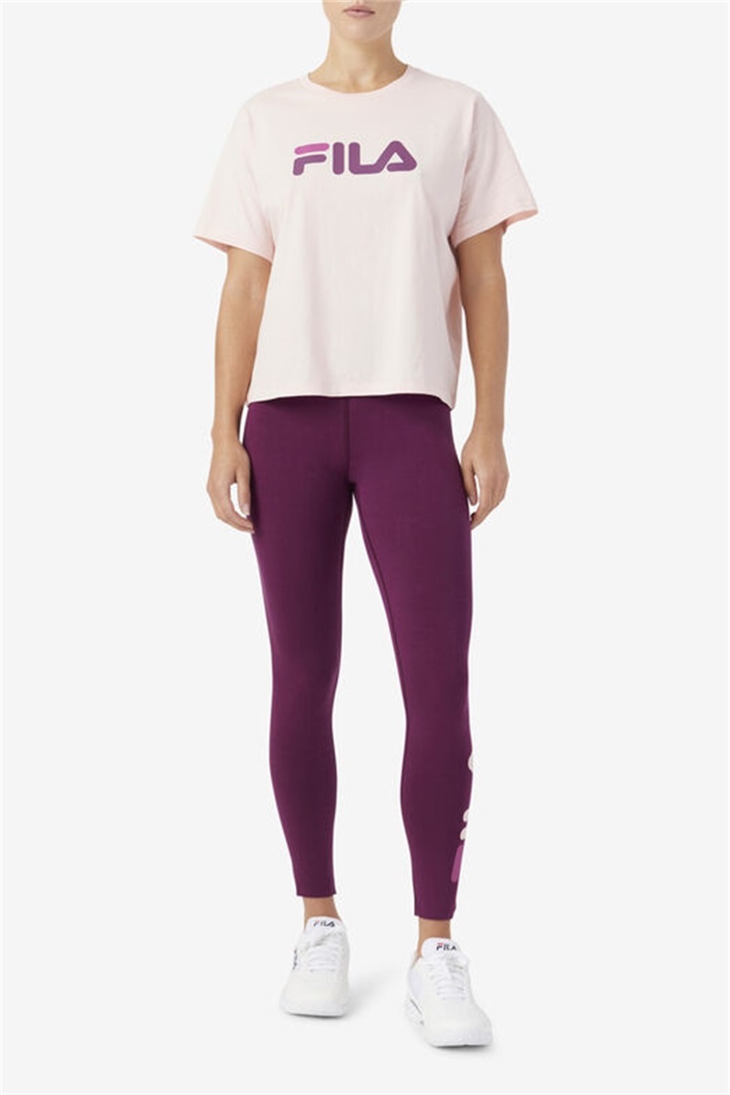 Purple Burgundy / Dark Red Women's Fila Thea Tee | Saudi Arabia-507942