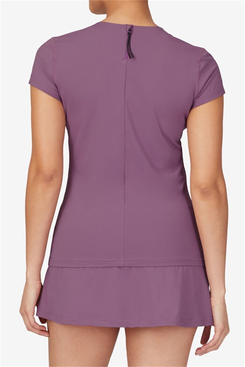 Purple Women's Fila Kick Serve Short Sleeve Tops | Saudi Arabia-458301