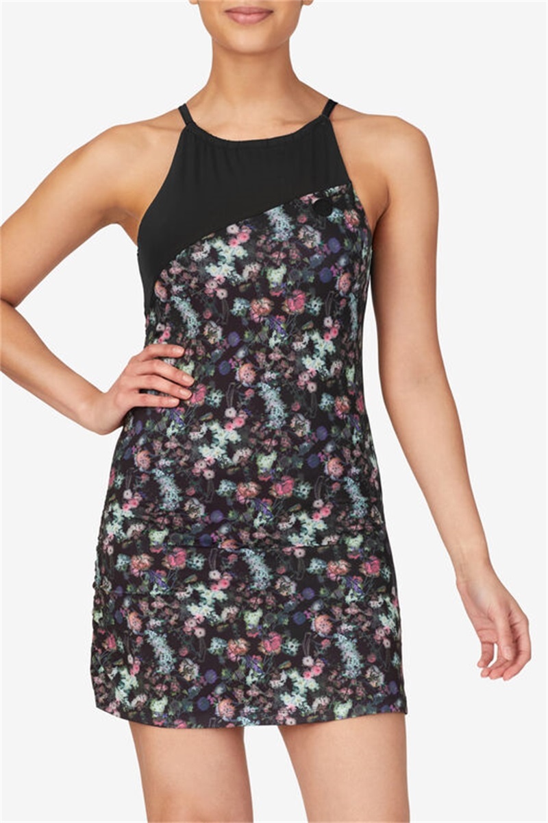 Purple / Black Women's Fila Kick Serve Printed Halter Dress | Saudi Arabia-427810