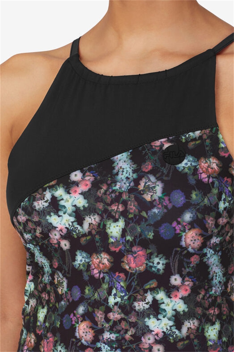 Purple / Black Women's Fila Kick Serve Printed Halter Dress | Saudi Arabia-427810