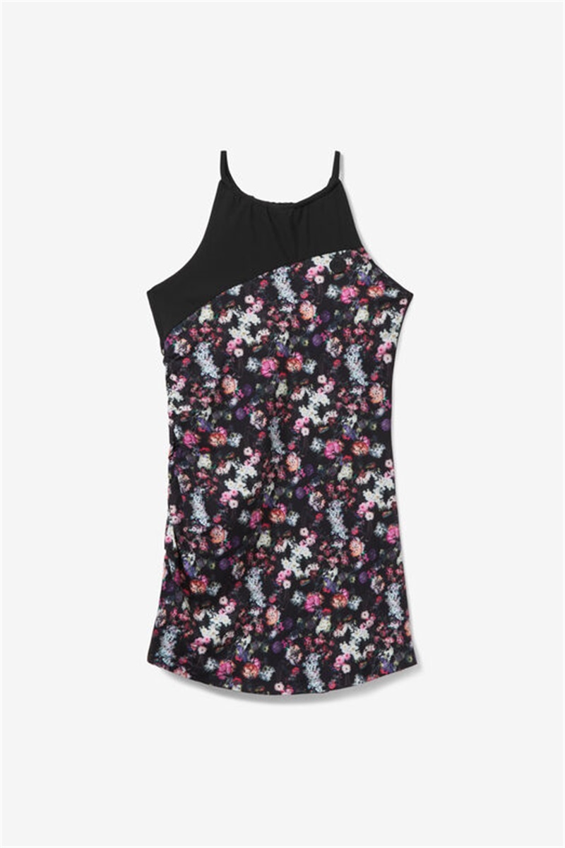 Purple / Black Women\'s Fila Kick Serve Printed Halter Dress | Saudi Arabia-427810