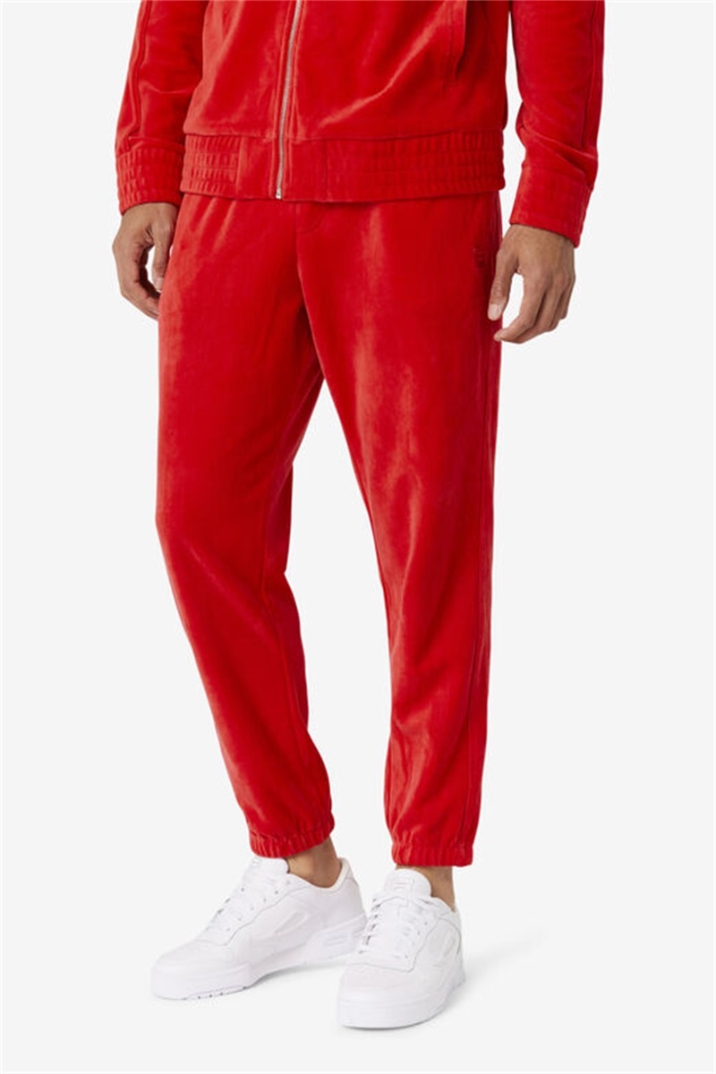 Red Men's Fila Deverall Velour Pants | Saudi Arabia-401326