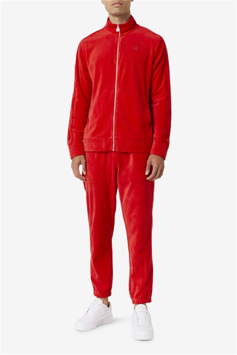 Red Men's Fila Deverall Velour Pants | Saudi Arabia-401326