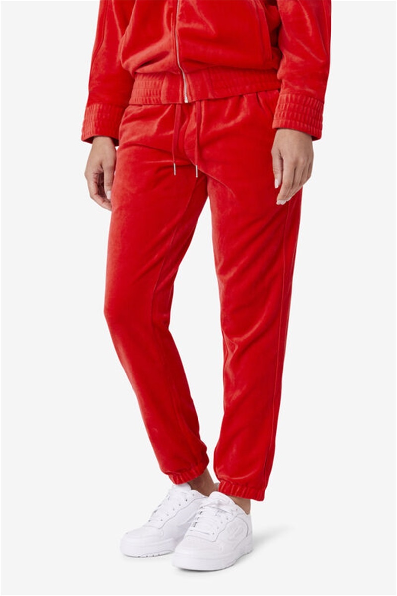Red Men's Fila Deverall Velour Pants | Saudi Arabia-401326