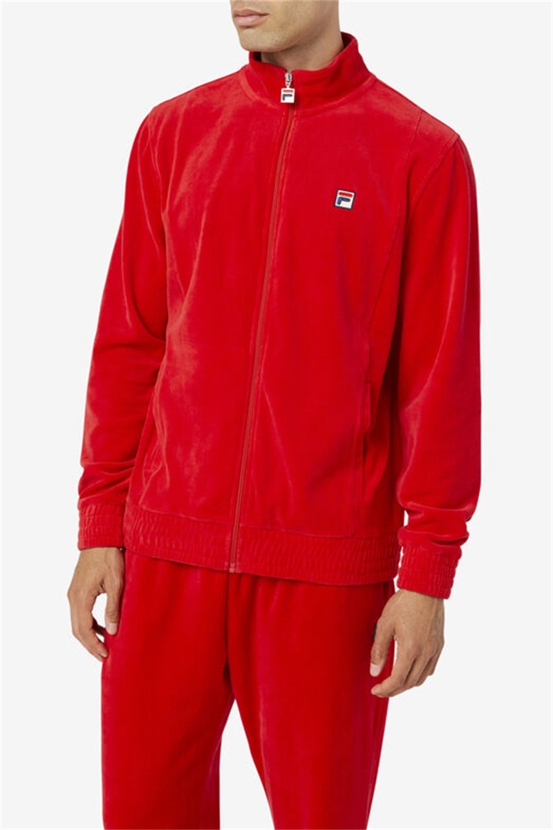 Red Men's Fila O-Fit Velour Jackets | Saudi Arabia-968751