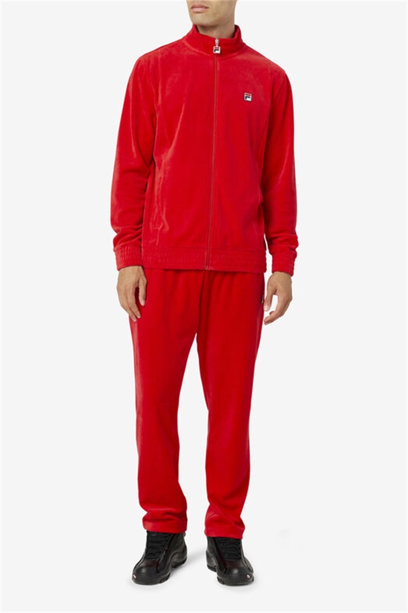 Red Men's Fila O-Fit Velour Jackets | Saudi Arabia-968751