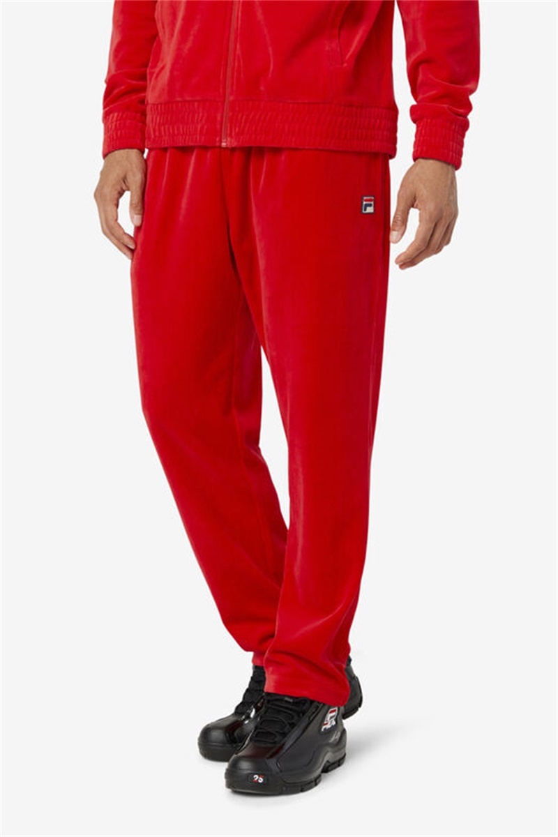 Red Men's Fila O-Fit Velour Pants | Saudi Arabia-752091
