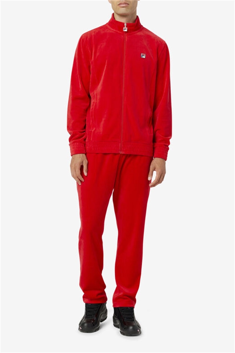 Red Men's Fila O-Fit Velour Pants | Saudi Arabia-752091