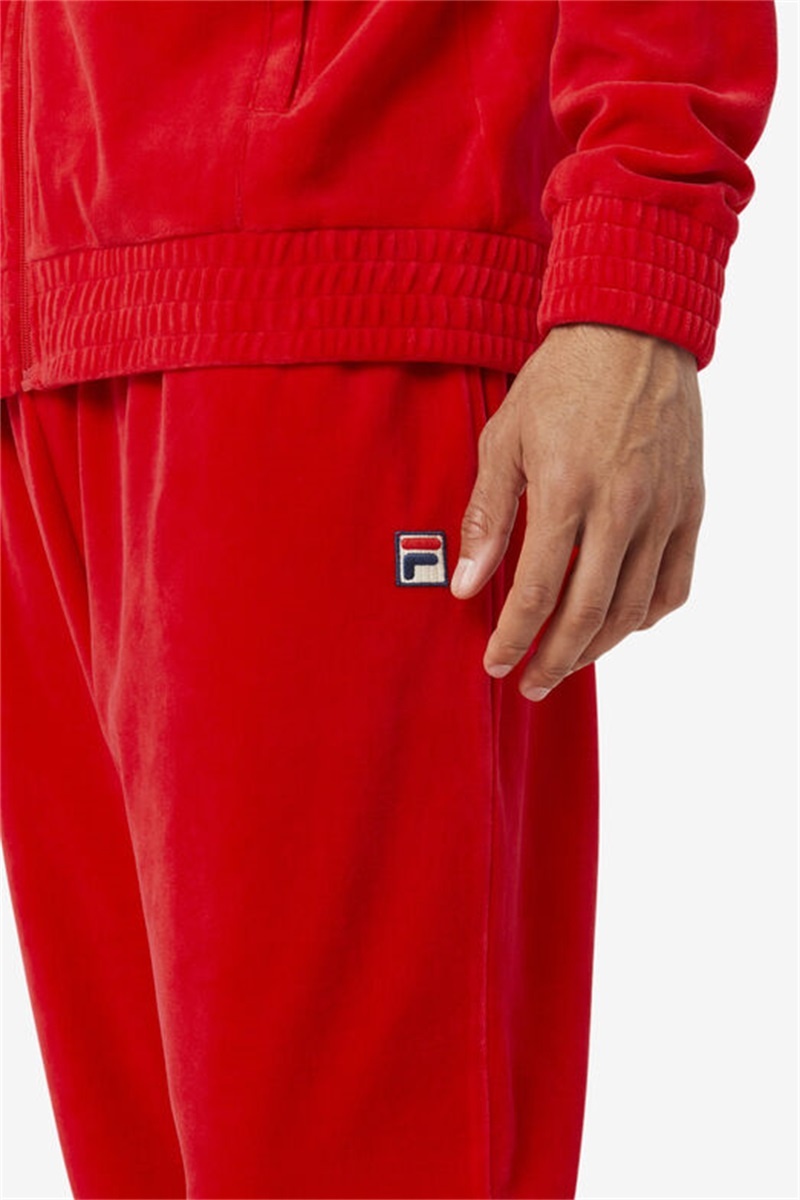 Red Men's Fila O-Fit Velour Pants | Saudi Arabia-752091