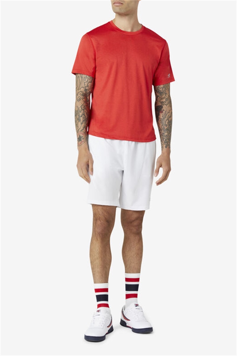 Red Men's Fila Pickleball Scallop Hem Crew Shirts | Saudi Arabia-724638
