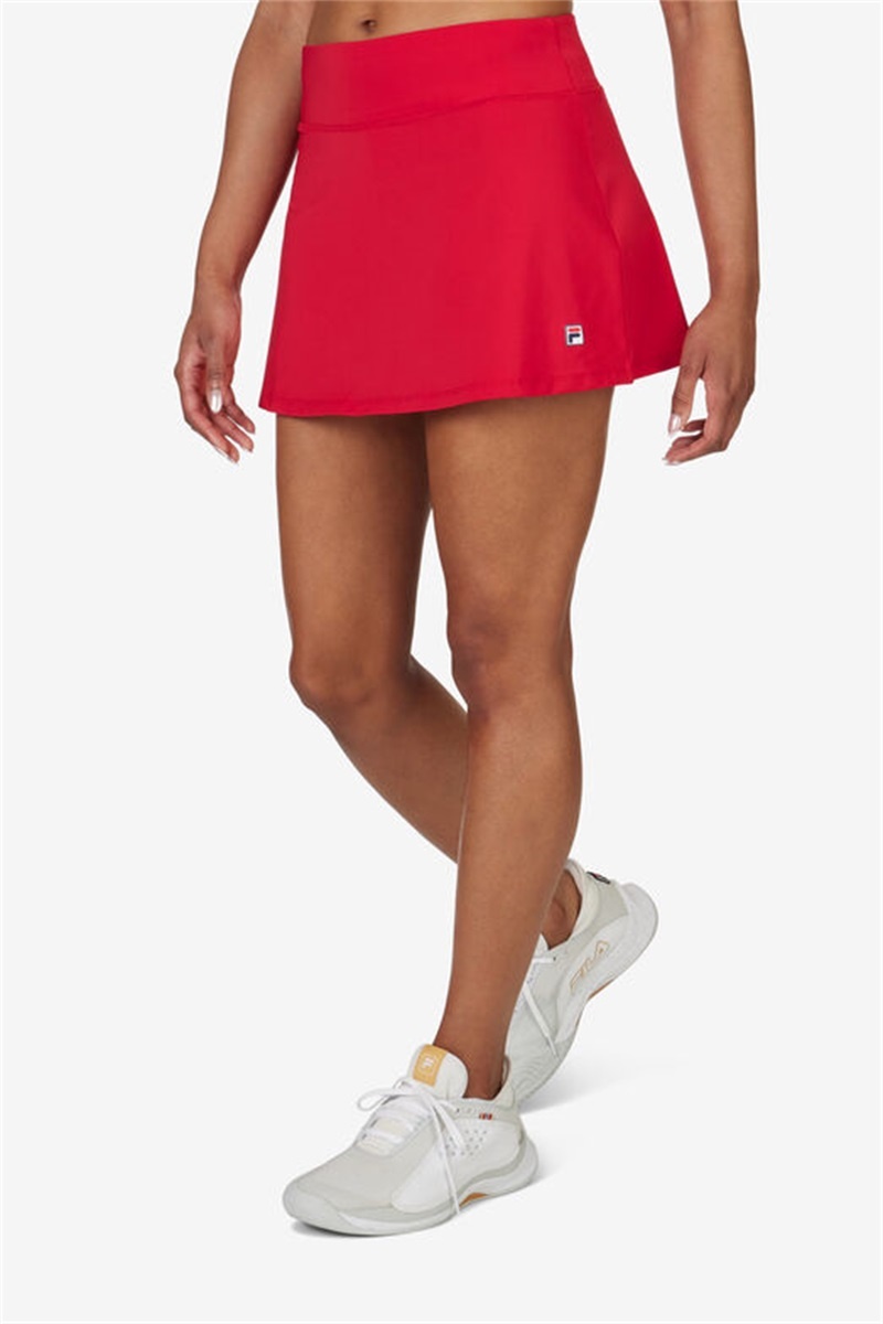 Red Women's Fila Essentials Long Flirty Skirts | Saudi Arabia-194375