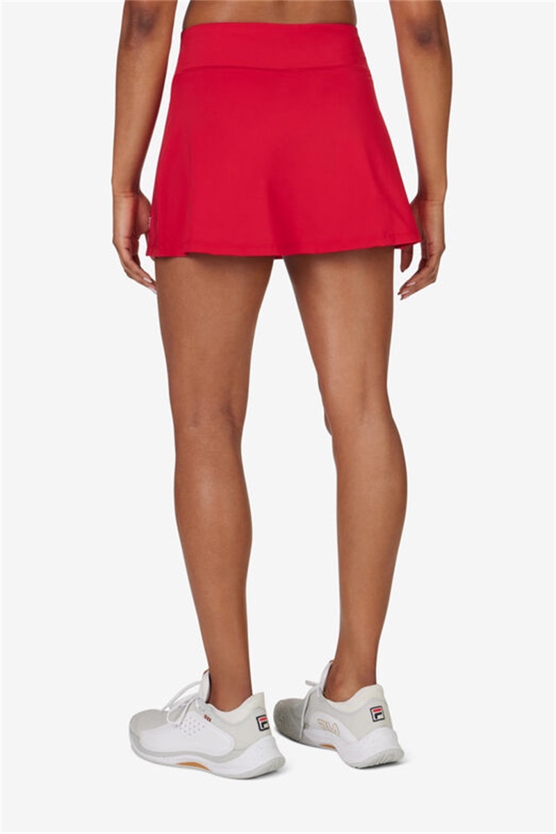 Red Women's Fila Essentials Long Flirty Skirts | Saudi Arabia-194375