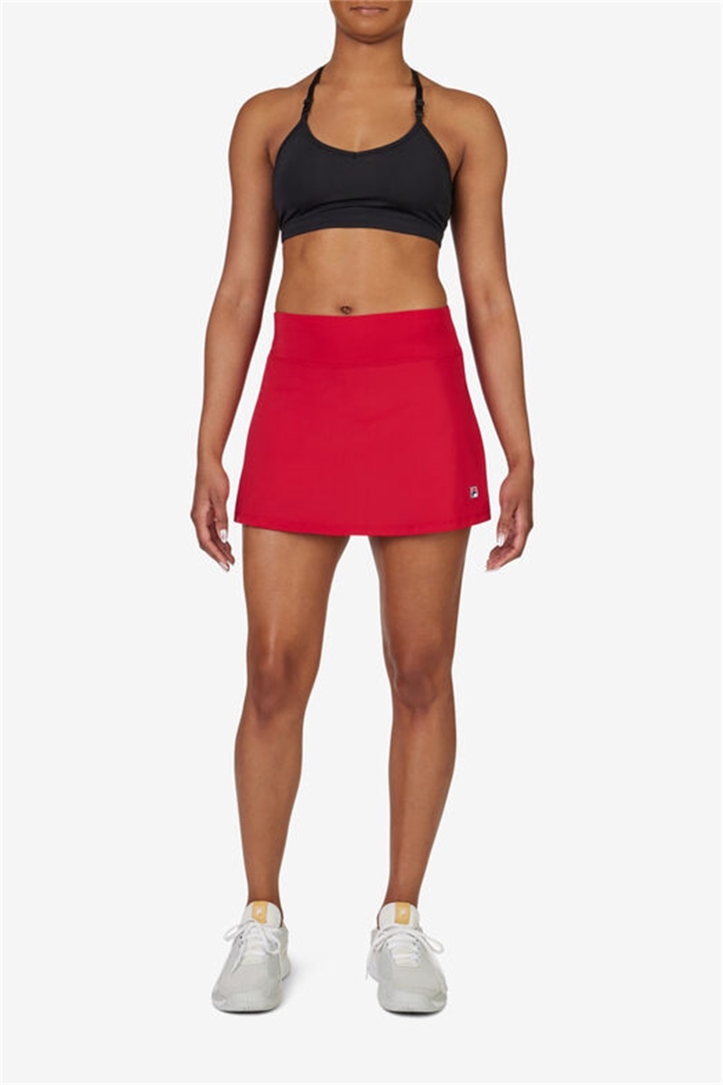 Red Women's Fila Essentials Long Flirty Skirts | Saudi Arabia-194375