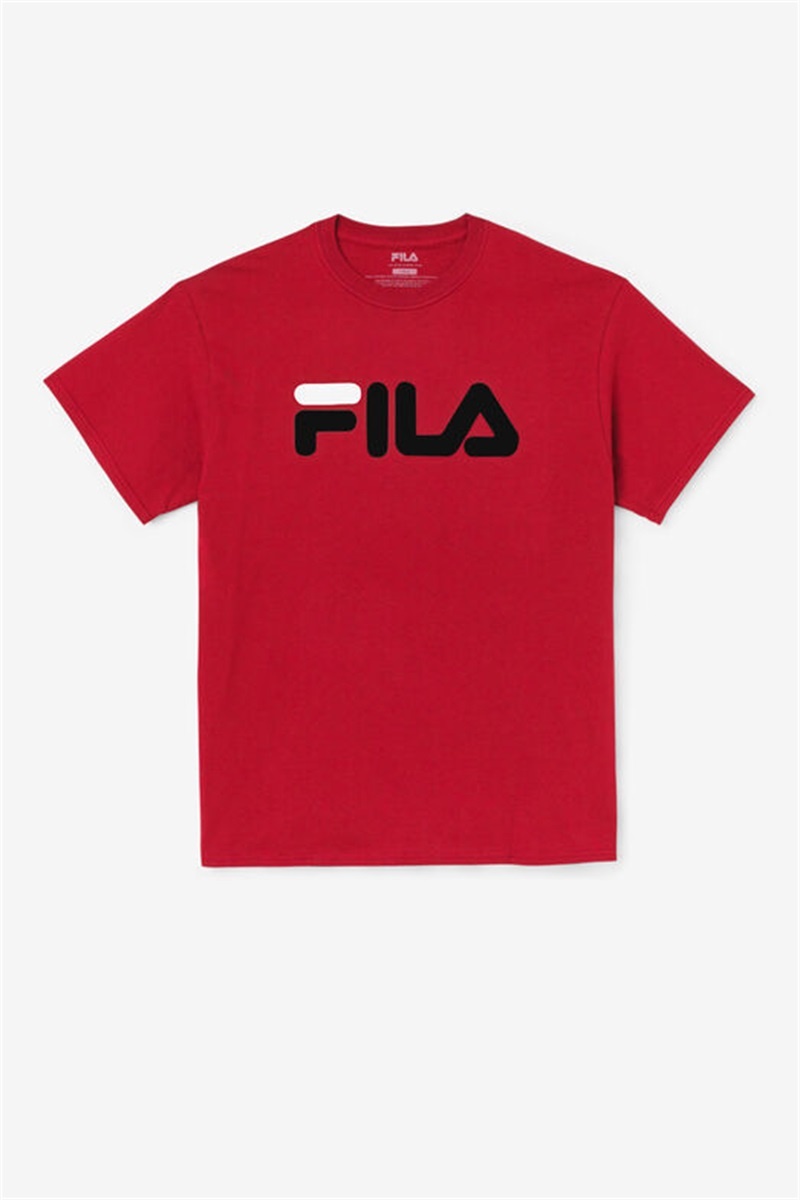 Red / Black / White Men\'s Fila Logo Tee | Saudi Arabia-064182