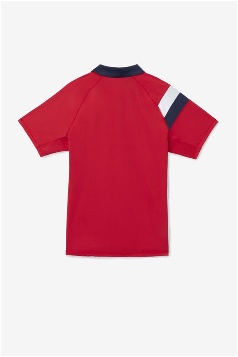Red / Navy / White Men's Fila Essentials H Short Sleeve Polo Shirts | Saudi Arabia-965123