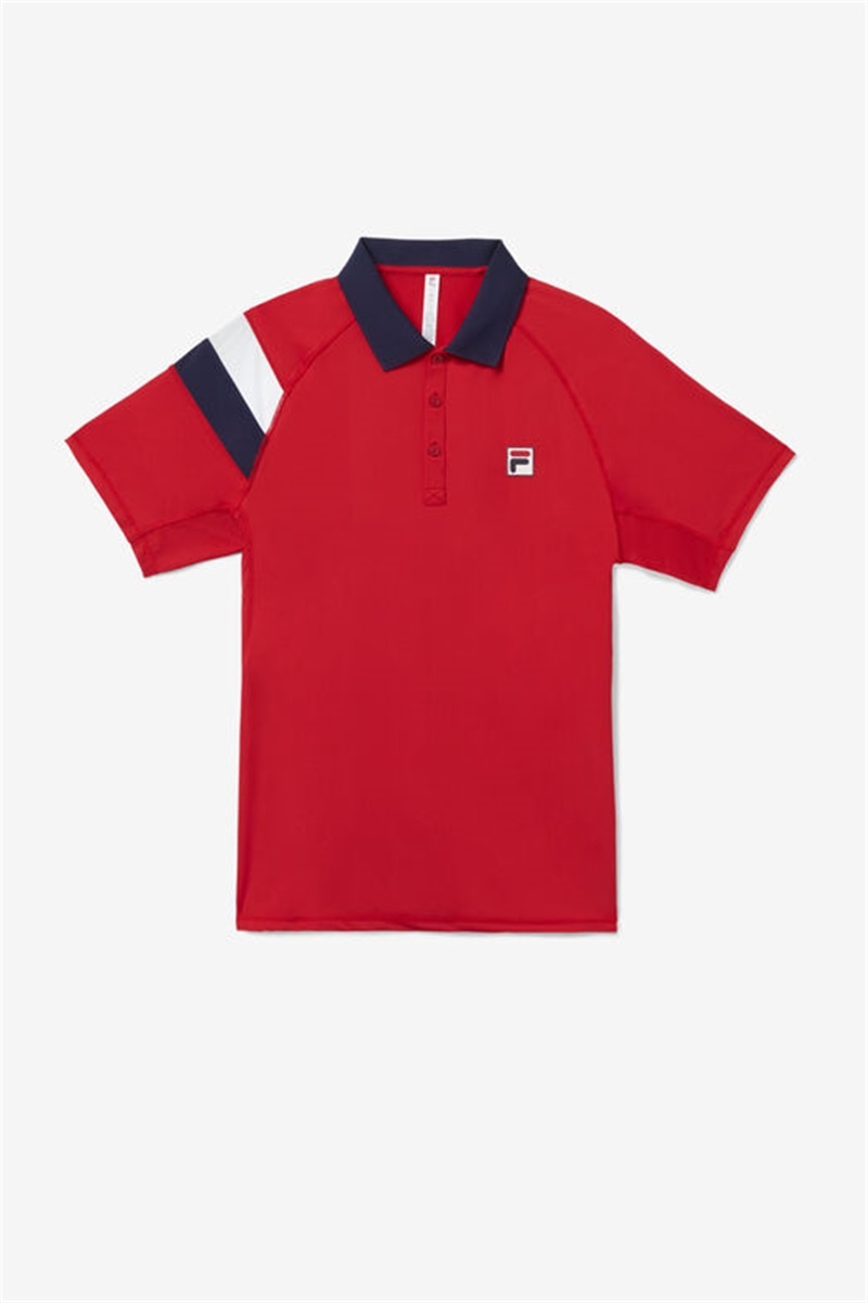 Red / Navy / White Men\'s Fila Essentials H Short Sleeve Polo Shirts | Saudi Arabia-965123