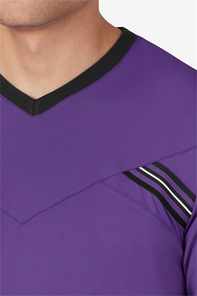 Royal Purple / Black / White Men's Fila Back Spin Short Sleeve V-Neck Shirts | Saudi Arabia-165097