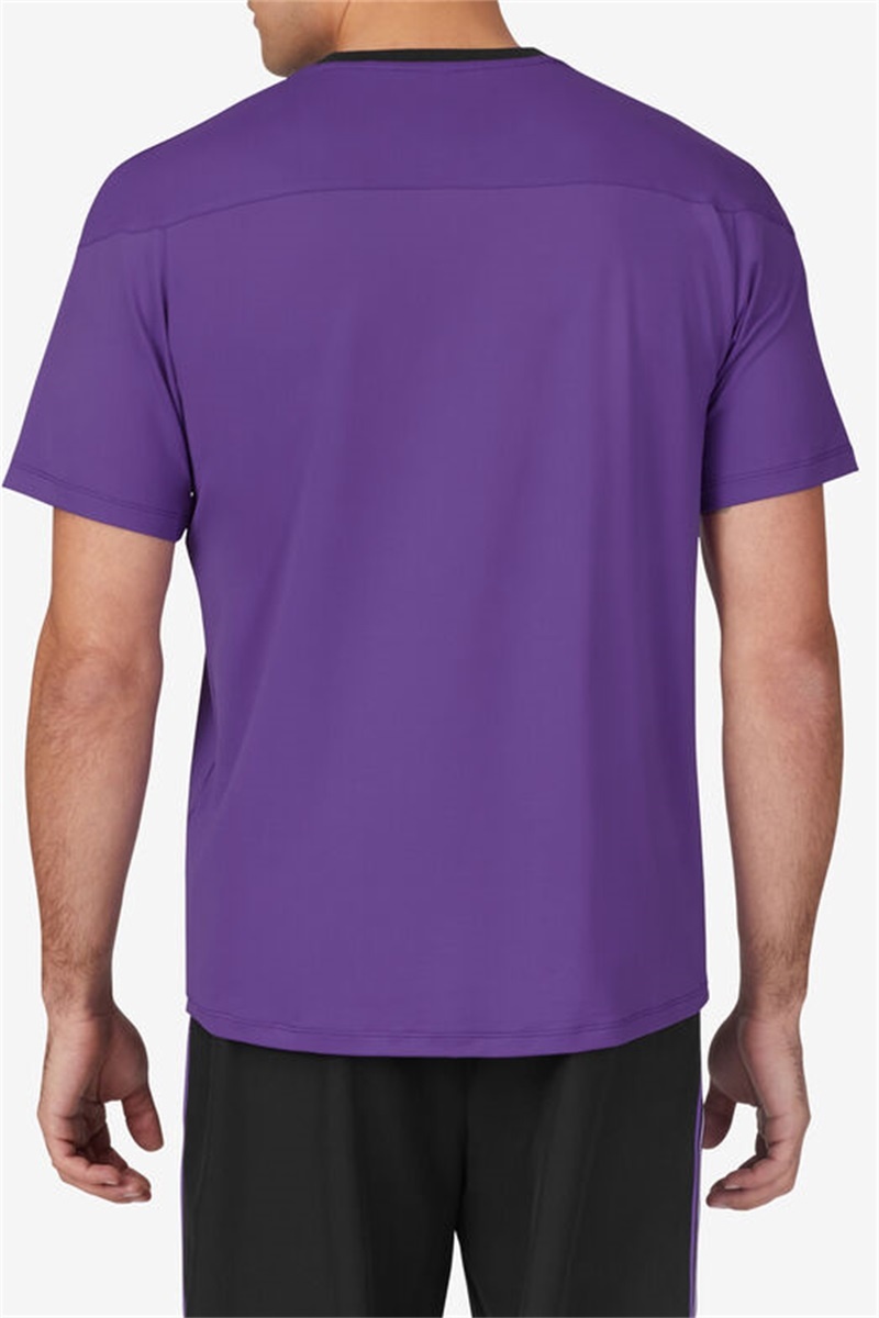 Royal Purple / Black / White Men's Fila Back Spin Short Sleeve V-Neck Shirts | Saudi Arabia-165097