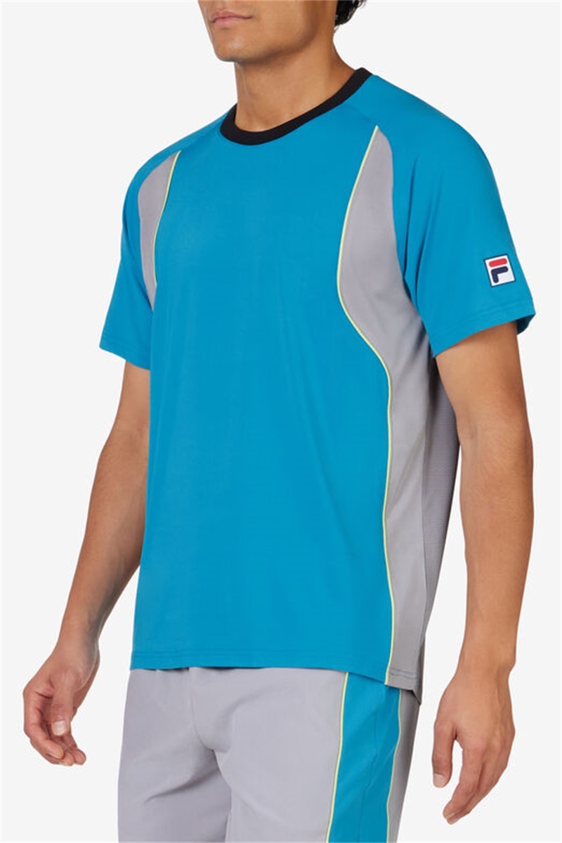 Silver / Light Green Men's Fila Backspin Short Sleeve Crew Shirts | Saudi Arabia-186307