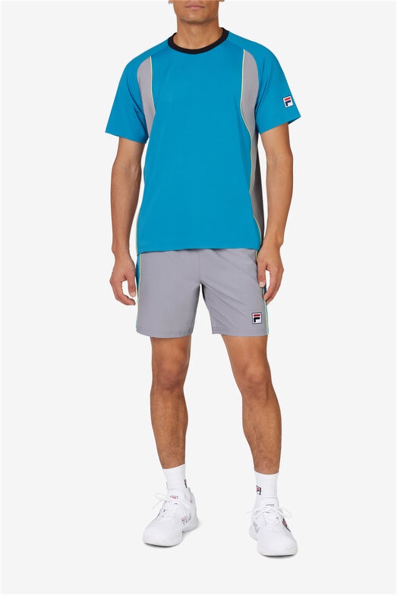 Silver / Light Green Men's Fila Backspin Short Sleeve Crew Shirts | Saudi Arabia-186307
