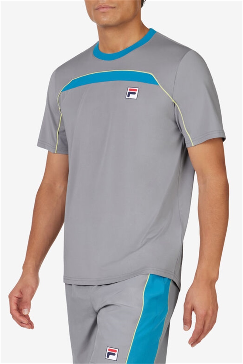 Silver / Light Green Men's Fila Backspin Short Sleeve Tops | Saudi Arabia-370698
