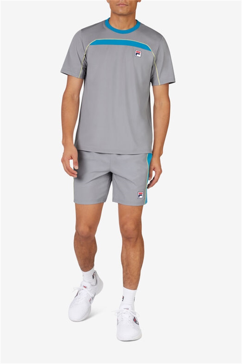 Silver / Light Green Men's Fila Backspin Short Sleeve Tops | Saudi Arabia-370698