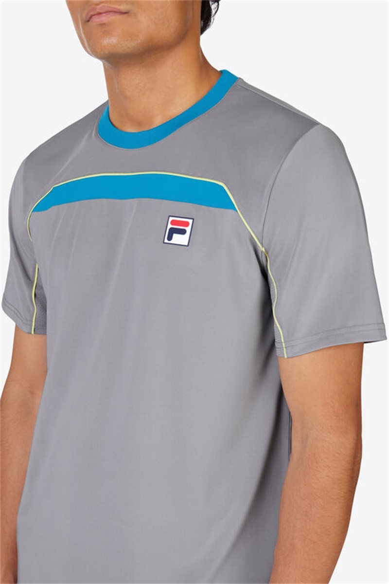 Silver / Light Green Men's Fila Backspin Short Sleeve Tops | Saudi Arabia-370698
