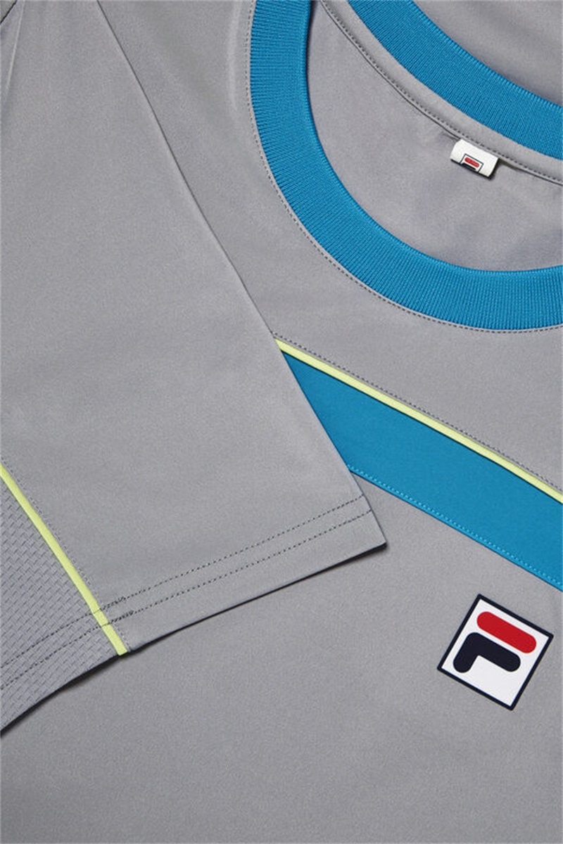 Silver / Light Green Men's Fila Backspin Short Sleeve Tops | Saudi Arabia-370698