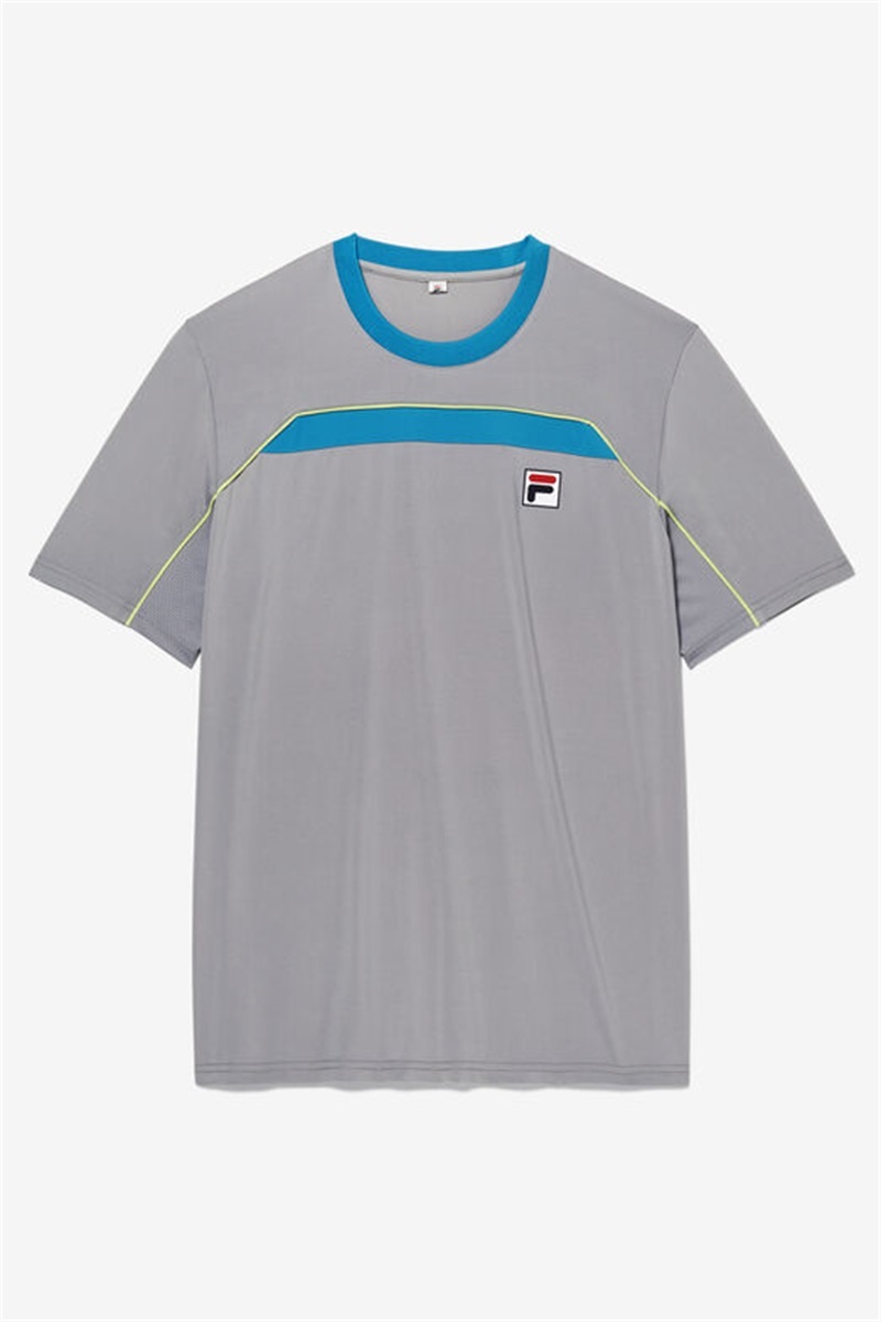 Silver / Light Green Men\'s Fila Backspin Short Sleeve Tops | Saudi Arabia-370698
