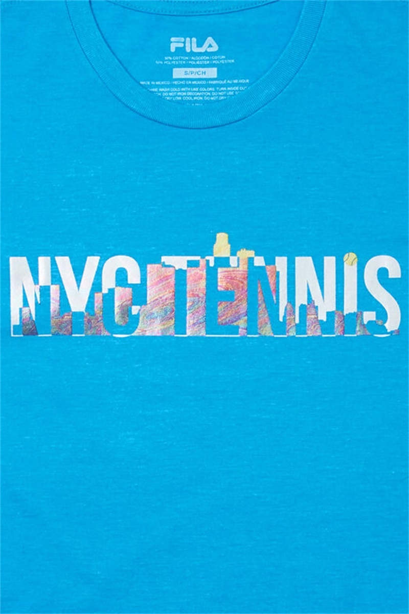 Turquoise Women's Fila Nyc Shimmer Tee | Saudi Arabia-247381