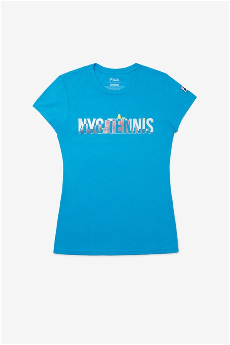 Turquoise Women\'s Fila Nyc Shimmer Tee | Saudi Arabia-247381