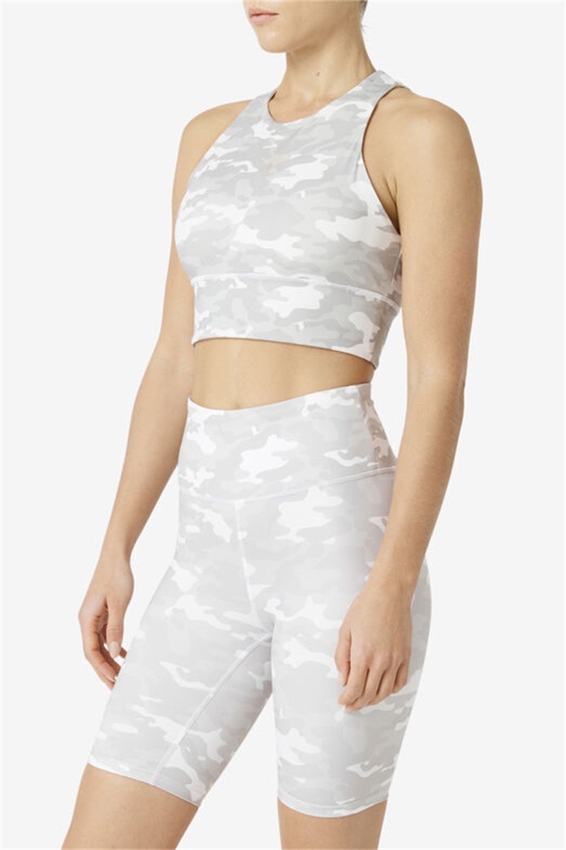 White Camo Women's Fila Uplift High Neck Sports Bra | Saudi Arabia-830927