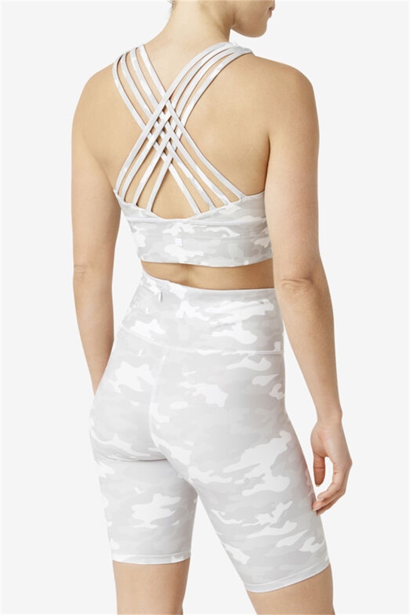 White Camo Women's Fila Uplift High Neck Sports Bra | Saudi Arabia-830927