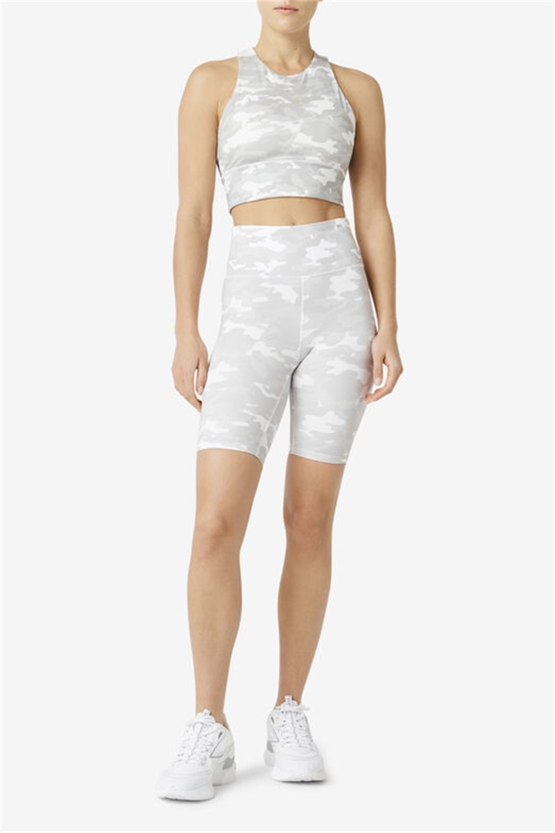 White Camo Women's Fila Uplift High Neck Sports Bra | Saudi Arabia-830927