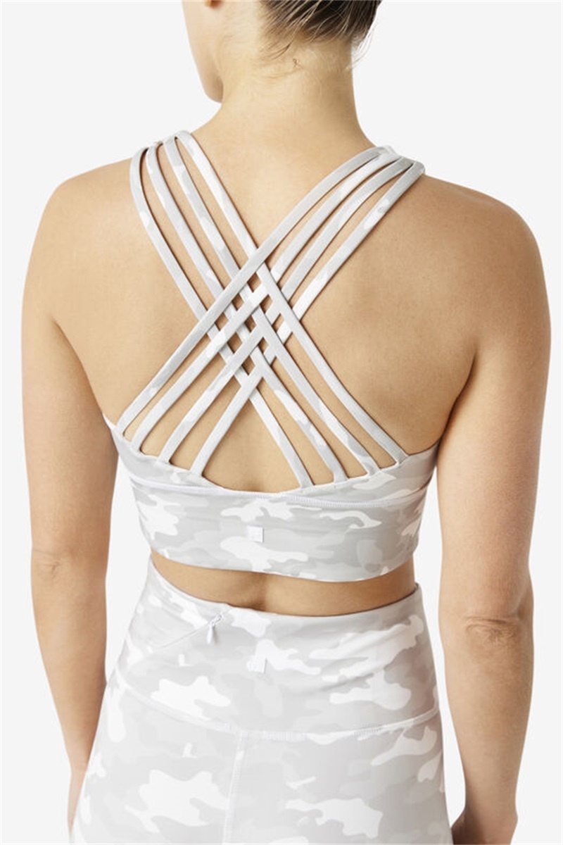 White Camo Women's Fila Uplift High Neck Sports Bra | Saudi Arabia-830927