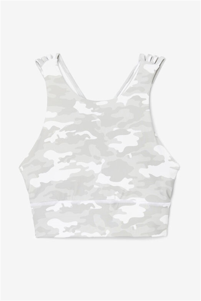 White Camo Women\'s Fila Uplift High Neck Sports Bra | Saudi Arabia-830927