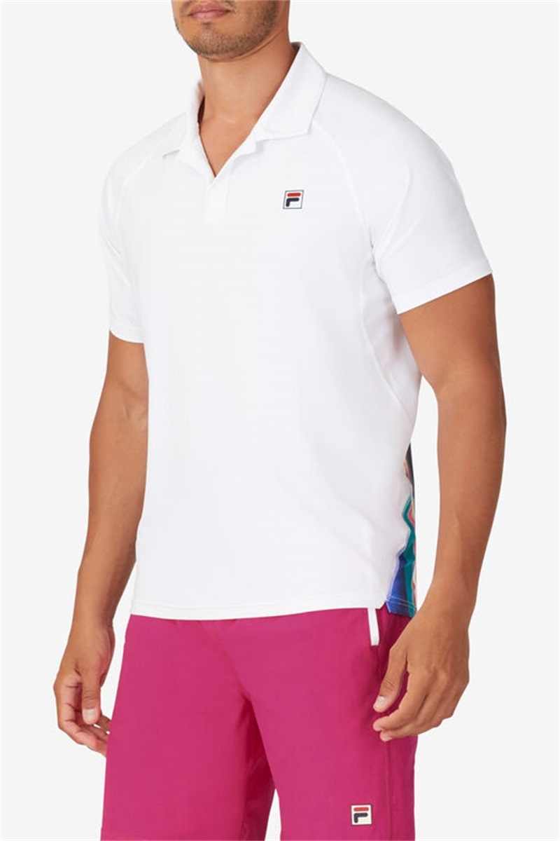 White Men's Fila Center Court Galaxy Printed Polo Shirts | Saudi Arabia-805963