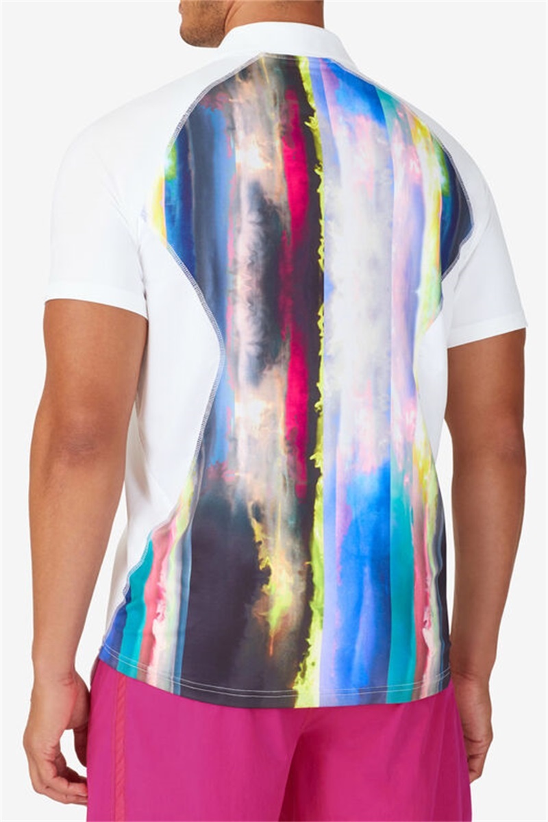 White Men's Fila Center Court Galaxy Printed Polo Shirts | Saudi Arabia-805963