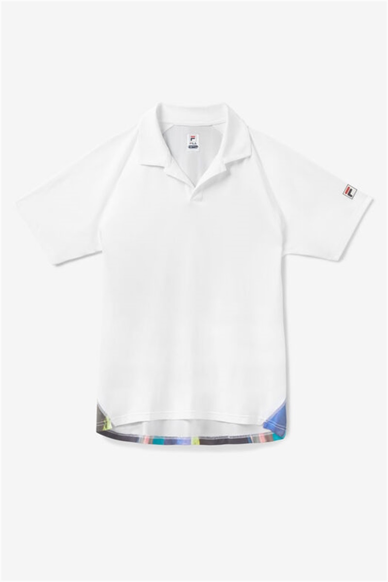 White Men\'s Fila Center Court Galaxy Printed Polo Shirts | Saudi Arabia-805963