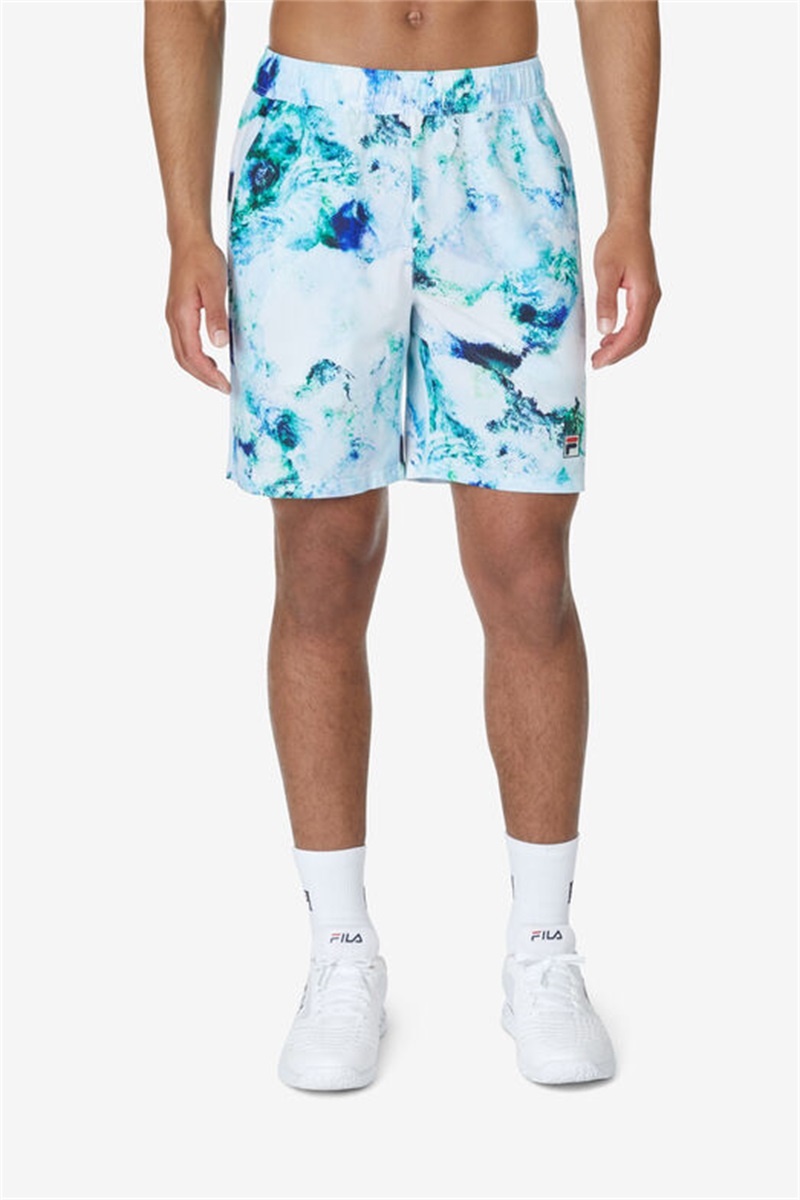 White Men's Fila Deuce Court Printed Shorts | Saudi Arabia-429501