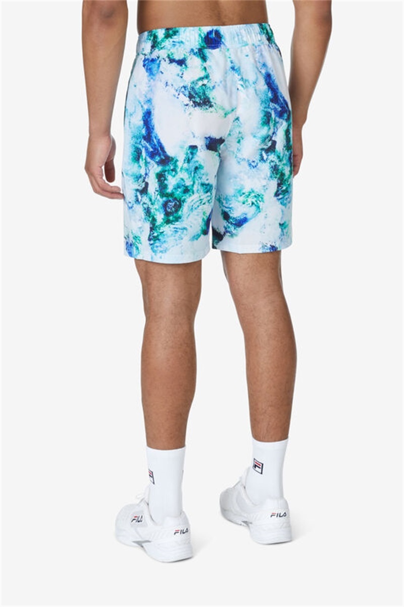 White Men's Fila Deuce Court Printed Shorts | Saudi Arabia-429501